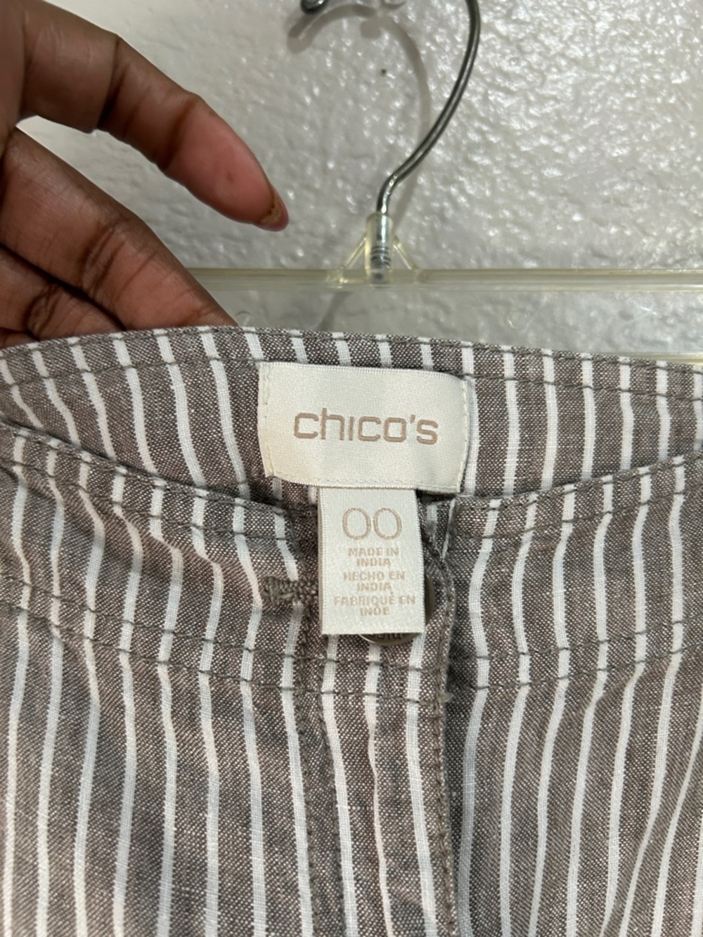 Chico's Womens Striped Linen-Blend Wide-Leg Pants in Tan White Lightweight Sz 00 - Picture 3 of 7